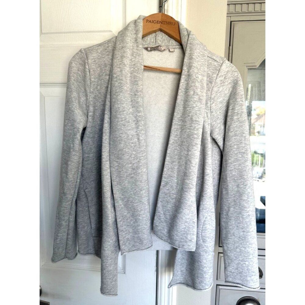 ATHLETA Women's Small Tranquility French Terry Gray Wrap Open Cardigan Sweater
